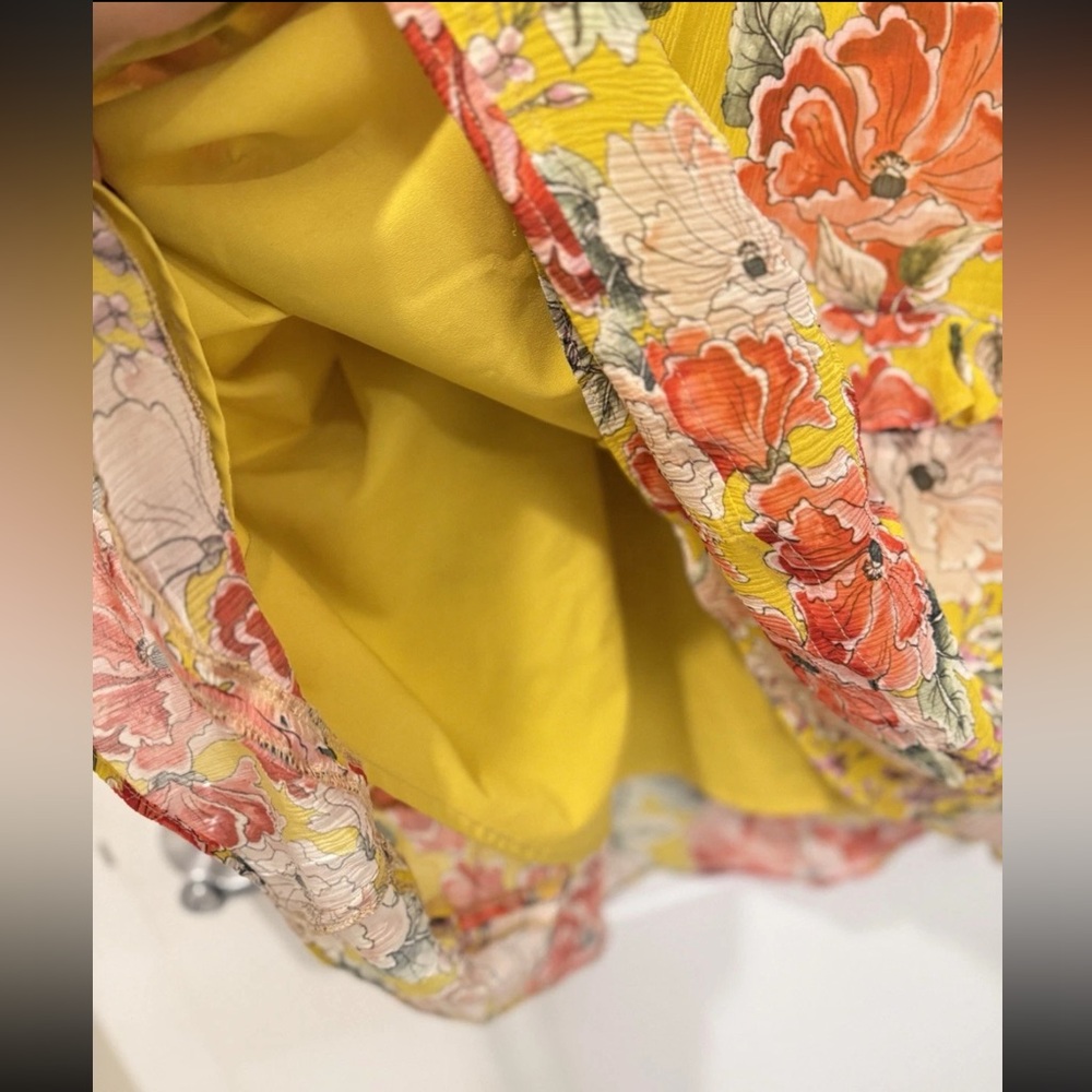 $298 Anthropologie Dolan Ellory Dress Yellow Floral 100% Silk Midi Boho, Size M - Picture 3 of 6